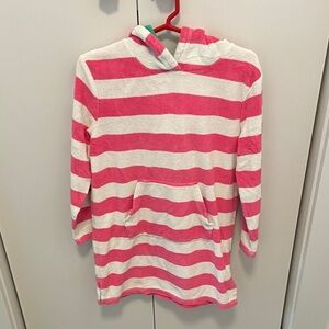 Mini Boden Pink and White Striped Towelling Hoodie